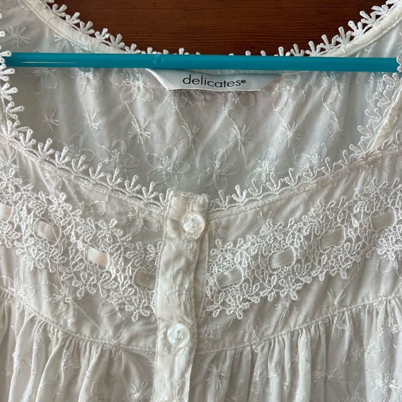 Vintage White Embroidered Cotton Nightgown Dress Cottagecore Prairie Midi Size M - Picture 10 of 10